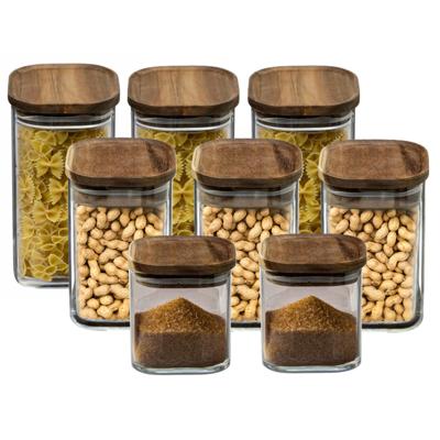 Secret de Gourmet - Keuken voorraadpotten - glas/hout - set 8x stuks - 600-900-1600 ml - voedsel