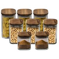 Secret de Gourmet - Keuken voorraadpotten - glas/hout - set 8x stuks - 600-900-1600 ml - voedsel