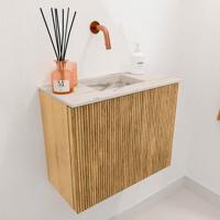 Toiletmeubel Mondiaz Joya Dlux | 50 cm | Meubelkleur Oak | Faye wastafel Nata Wasbak Midden | Zonder kraangat(en)