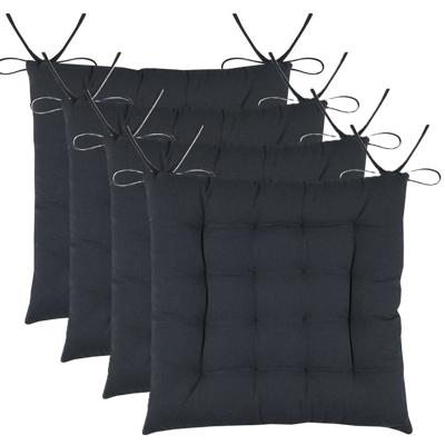 Stof Textile stoelkussens DUO - 4x - antraciet - 38 x 38 x 3.5 cm - touwtjes sluiting