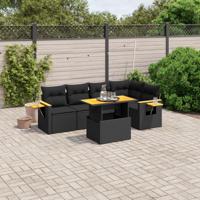 6-delige Loungeset met kussens poly rattan zwart
