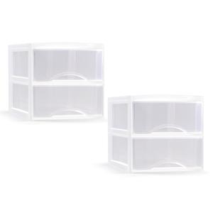 Ladeblokje/bureau organizer met 2x lades - transparant/wit - L26 x B36 x H25 cm - plastic