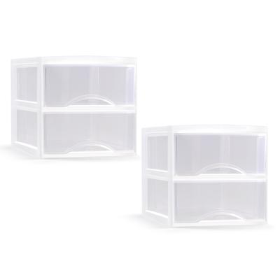 Ladeblokje/bureau organizer met 2x lades - transparant/wit - L26 x B36 x H25 cm - plastic