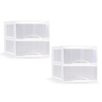 Ladeblokje/bureau organizer met 2x lades - transparant/wit - L26 x B36 x H25 cm - plastic