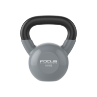 Kettlebell - Focus Fitness Vinyl - 18 kg - Grijs - thumbnail