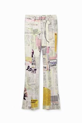 Flared broek met krantenprint - WHITE - L