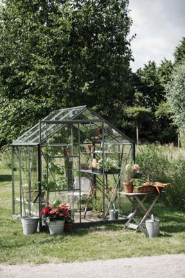 Royal Well tuinkas Kate 1 met veiligheidsglas en fundering - groengrijs