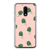 Cactusprint roze: OnePlus 7 Transparant Hoesje