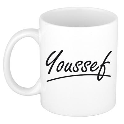 Youssef Naam koffiemok - beker - met sierlijke letters - wit - 300 ml - Cadeau - Heren Youssef Naam koffiemok - beker - met sierlijke letters - wit - 300 ml - Cadeau - Heren