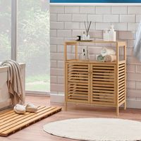 Badkamerkast Vrijstaand Bamboe Planchet met Open Planchet Vloerkast voor Badkamer Woonkamer Keuken 64 x 27,5 x 80 cm Natuur