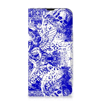 Mobiel BookCase iPhone 14 Angel Skull Blauw