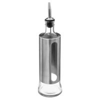 5Five Azijn/Olie fles voor op tafel - glas/metaal - transparant/zilver - olijfolie en tafelazijn