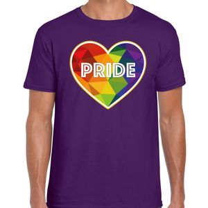 Bellatio Decorations Gay Pride shirt - pride hartje - regenboog - heren - paars 2XL  -