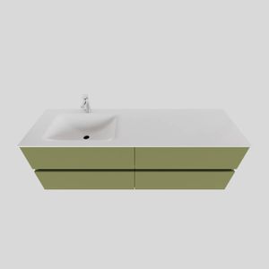 Badkamermeubel Solid Surface BWS Oslo 150x46 cm Links Mat Groen 4 Laden (met 1 kraangat)