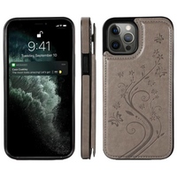 iPhone 15 Pro Max hoesje - Backcover - Pasjeshouder - Portemonnee - Bloemenprint - Kunstleer - Grijs