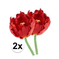 2x Rode tulp deluxe Kunstbloemen 25 cm