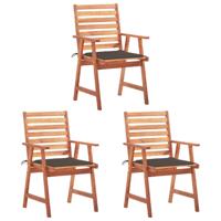 Tuinstoelen 3 st met kussens massief acaciahout