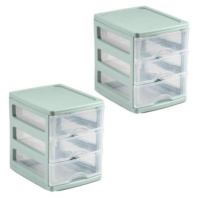 Ladekastje bureau organizer - 2x - 3 lades - groen/transparant - L13 x B17 x H17 cm - kunststof