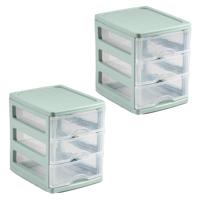Ladekastje bureau organizer - 2x - 3 lades - groen/transparant - L13 x B17 x H17 cm - kunststof