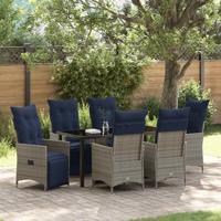 7-delige tuinset met kussens grijs poly riet
