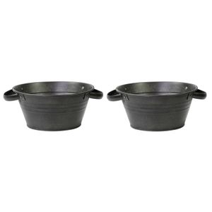 Teil bloempot/plantenpot - 2x - zink - zwart - D40 x H14 cm