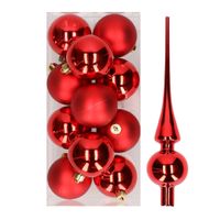 12x Kerst rode kunststof kerstballen met glazen piek glans - thumbnail