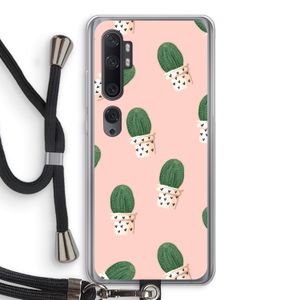 Cactusprint roze: Xiaomi Mi Note 10 Transparant Hoesje met koord