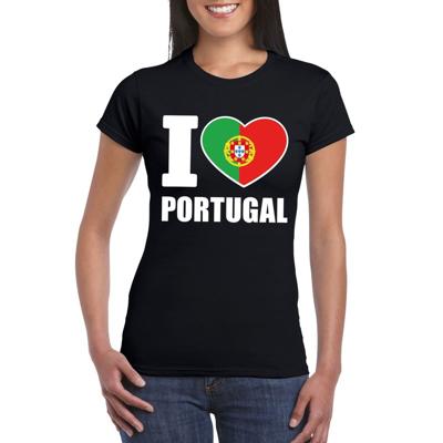Portugal supporters kleding t-shirt - voor dames - zwart - met vlag kleuren print - korte mouwen