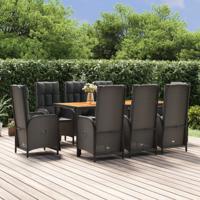 9-delige Tuinset poly rattan zwart