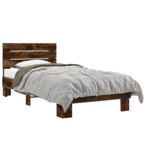 Bedframe bewerkt hout en metaal gerookt eikenkleurig 75x190 cm