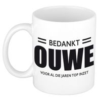 Bedankt ouwe voor de top inzet pensioen mok / beker wit afscheidscadeau 300 ml - thumbnail