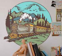 Natuur stickers Berg met trein - thumbnail