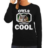 Sweater owls are serious cool zwart dames - uilen/ uil trui - thumbnail
