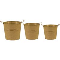 Emmer/plantenpot/bloempot - set van 3x stuks - zink - oud goud - thumbnail