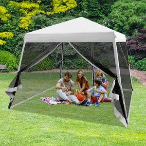 3 x 3 m Pop-Up Paviljoen met Muggennet en Zandzakken Vouwpaviljoen Opvouwbaar Tuintent Blauw/Wit/Grijs