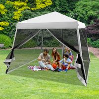 3 x 3 m Pop-Up Paviljoen met Muggennet en Zandzakken Vouwpaviljoen Opvouwbaar Tuintent Blauw/Wit/Grijs