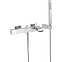 Badkraan Tres Cuadro | Opbouw | Mengkraan | Waterval uitloop | Incl.Handdoucheset | 2-weg | hoh 15 cm | 1-knop | Vierkant | Chroom