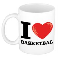 I Love Basketbal cadeau mok / beker wit met hartje 300 ml - thumbnail