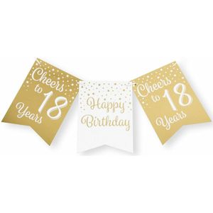 Verjaardag Vlaggenlijn 18 jaar - binnen - karton - wit/goud - 600 cm