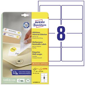 Avery-Zweckform L4745REV-25 Universele etiketten 96 x 63.5 mm Papier Wit 240 stuk(s) Weer verwijderbaar Inkjet, Laser (zwart/wit), Laser (kleur), Kopiëren