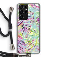 Tropical Palms Blue: Samsung Galaxy S21 Ultra Transparant Hoesje met koord