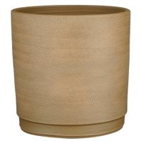 Plantenpot/bloempot terracotta taupe/beige met modern patroon - D32/H31 cm