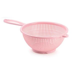 Keuken vergiet/zeef met steel - kunststof - Dia 22 cm x Hoogte 10 cm - roze