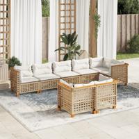 8-delige Loungeset met kussens poly rattan beige