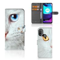 Motorola Moto E20 | E30 | E40 | Telefoonhoesje | Met pasjeshouder | Witte Kat
