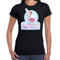 Flamingo Kerstbal shirt / Kerst outfit I am dreaming of a pink Christmas zwart voor dames