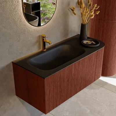 Badmeubel Mondiaz Kurve | 105 cm cm | Meubelkleur Ruby | Wastafelkleur Urban | Solid surface | Wasbak links zijde spoelbak | 1 kraangat