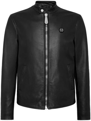Philipp Plein veste en cuir à patch logo - Noir