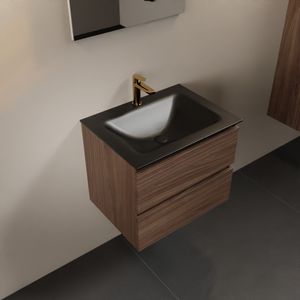 MONDIAZ AIVY 60cm badmeubel Mocha, wastafel Urban solid surface midden 1 kraangat met spiegel (AI-351111URBAN-SI - AI-M60MOMI - AI-S60X70)