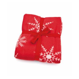 Fleece deken/plaid kerst rode sneeuwvlokken print 120 x 150 cm   -